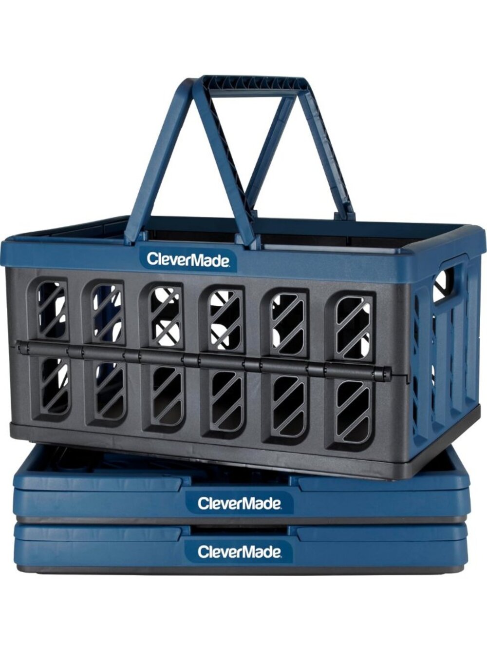 Eco-Friendly Collapsible Shopping Baskets with Handles, 24L, 3-Pack - Ocean